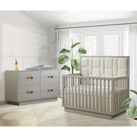 Thumbnail for NATART Como Convertible Crib W/ Upholstered Panel Boucle Beige