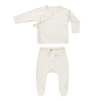 Thumbnail for QUINCY MAE Wrap Top + Footed Pant Set - Ivory