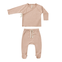 Thumbnail for QUINCY MAE Wrap Top + Footed Pant Set - Blush