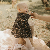 Thumbnail for FIRSTS Floral Print Black Flannel Dress Set