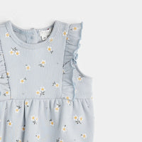 Thumbnail for FIRSTS Daisy Print on Ribbed Pearl Blue Bubble Romper
