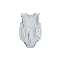 Thumbnail for FIRSTS Daisy Print on Ribbed Pearl Blue Bubble Romper