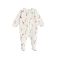 Thumbnail for FIRSTS Flamingo Print on Off-White Footed Sleeper