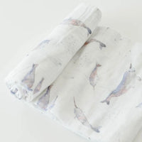 Thumbnail for LITTLE UNICORN Cotton Muslin Crib Sheet - Narwhal