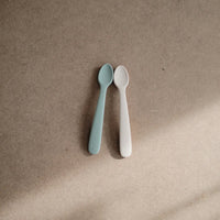 Thumbnail for MUSHIE Silicone Feeding Spoons (2-Pack) - Cambridge Blue/Shifting Sand