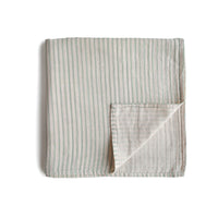 Thumbnail for MUSHIES Muslin Swaddle Blanket Organic Cotton - Sage Stripes