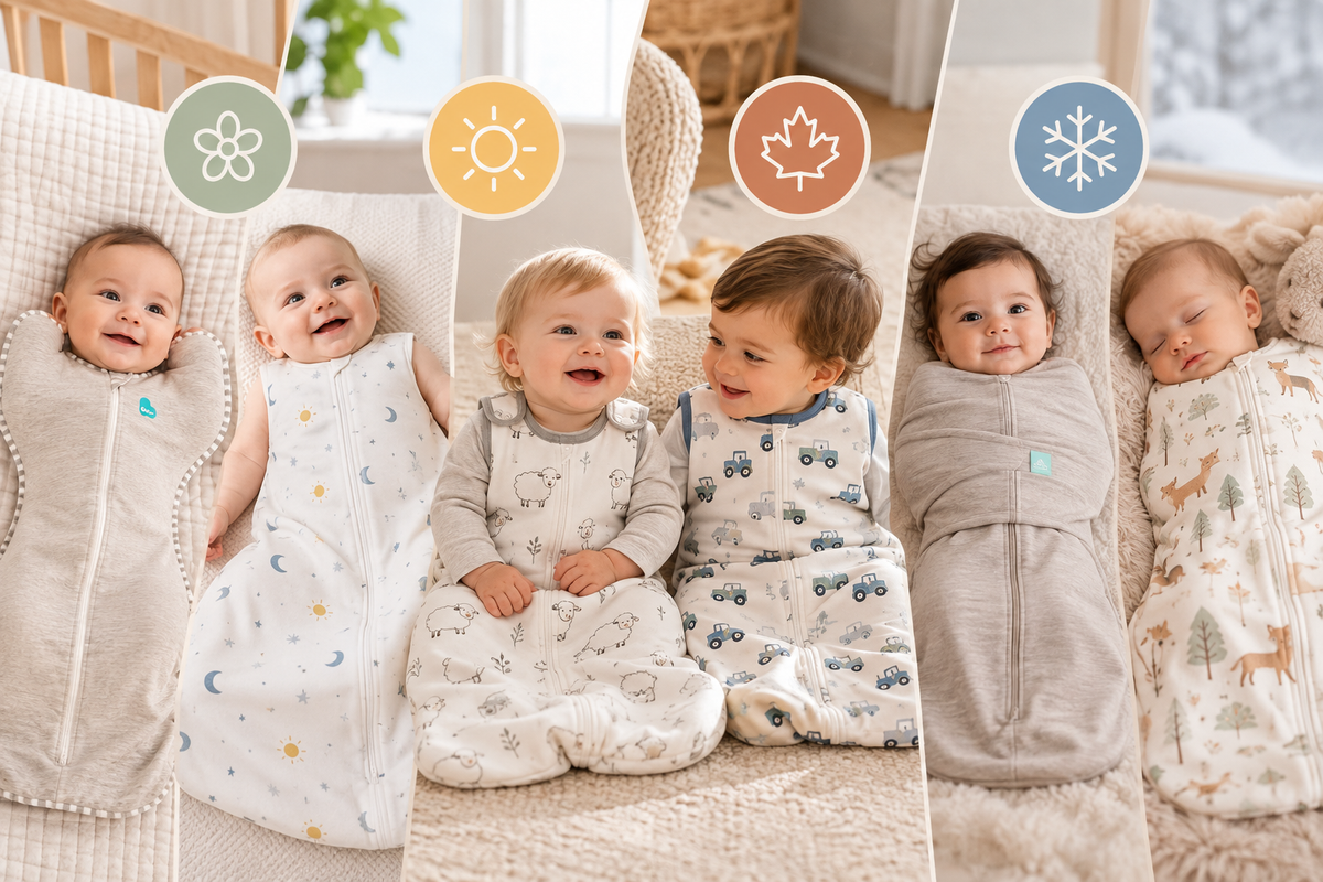 Adorable babies stay cozy in soft sleep sacks for every season, enjoying warmth, comfort, and peaceful moments.