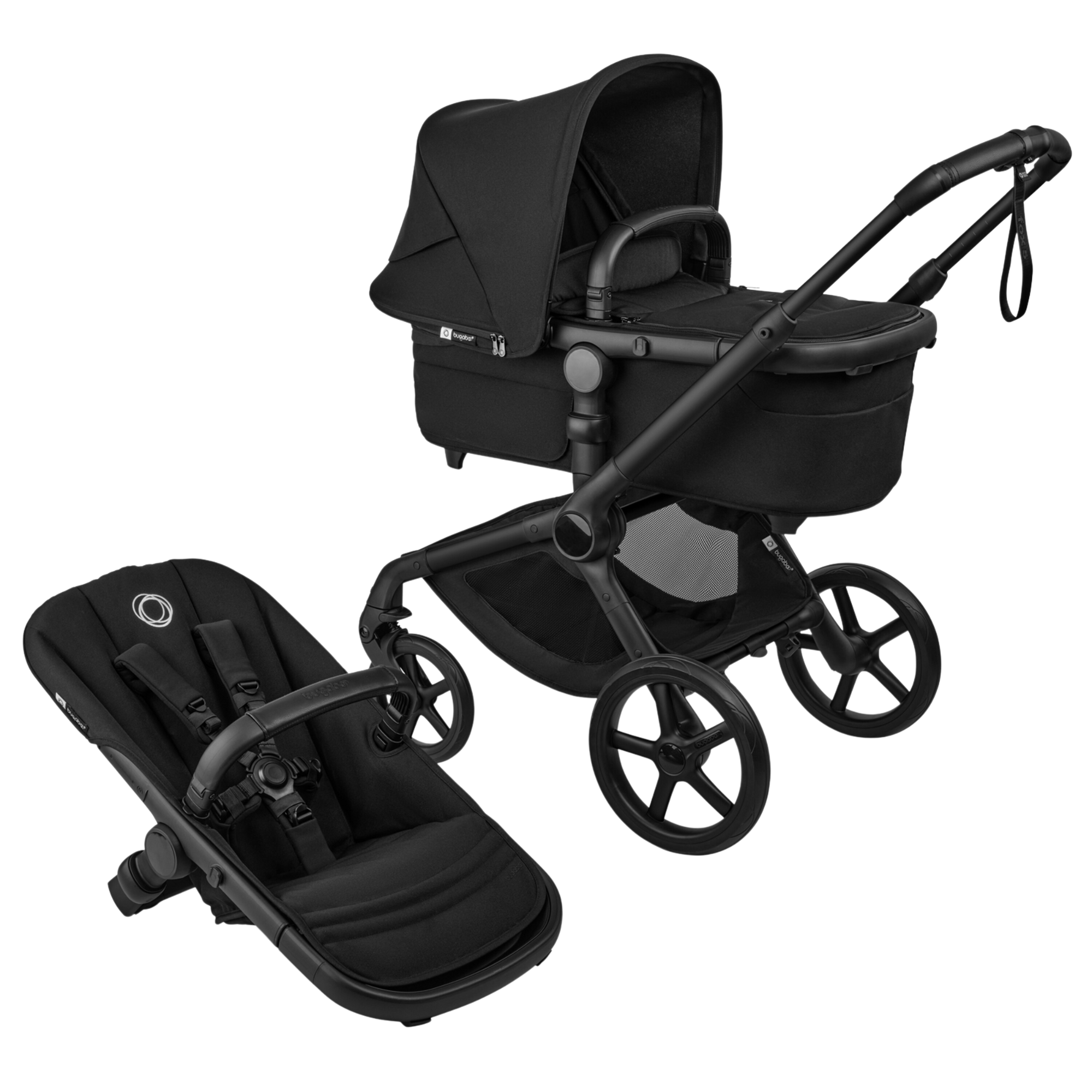 Bugaboo Fox 5 Renew Complete stroller in black on a white background, offering smooth rides and premium comfort.  