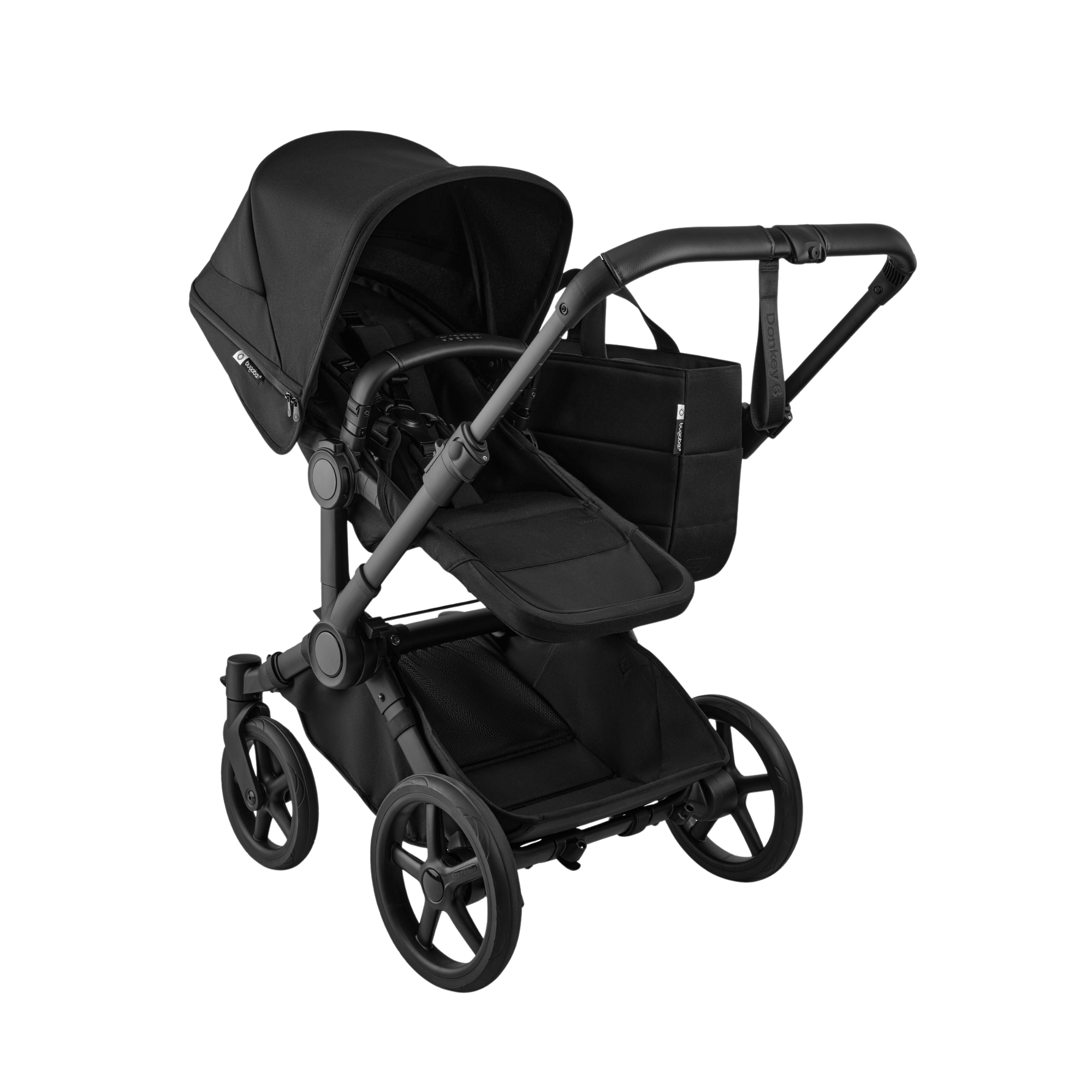 Bugaboo Donkey 6 stroller displayed on a clean white background, highlighting its versatile design, spacious seating, and premium build. 