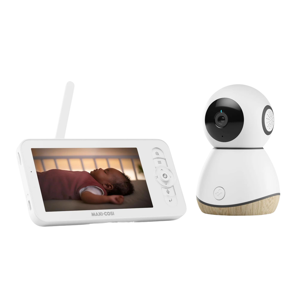 Maxi-Cosi See Pro 360° Baby Monitor capturing a baby sleeping soundly in a cozy crib at night.