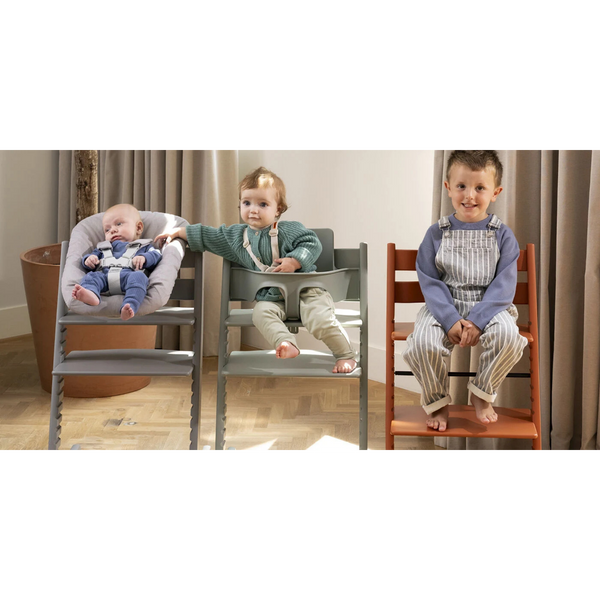 Stokke Tripp Trapp wooden high chair with adjustable seat plate and footrest rails made from European beech wood, chair only view 