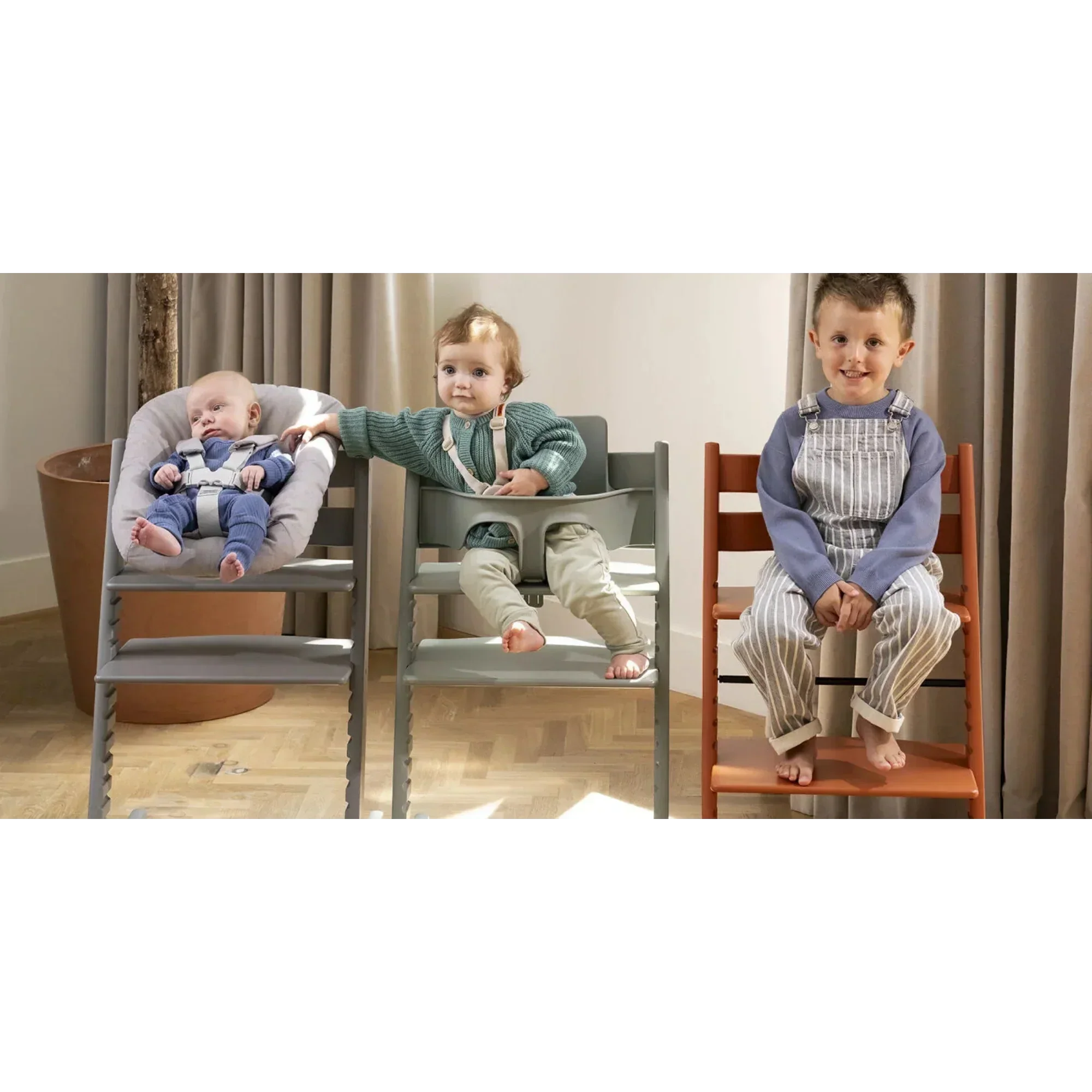 The Stokke Tripp Trapp High Chair grows with your child, offering stylish seating for every stage of childhood