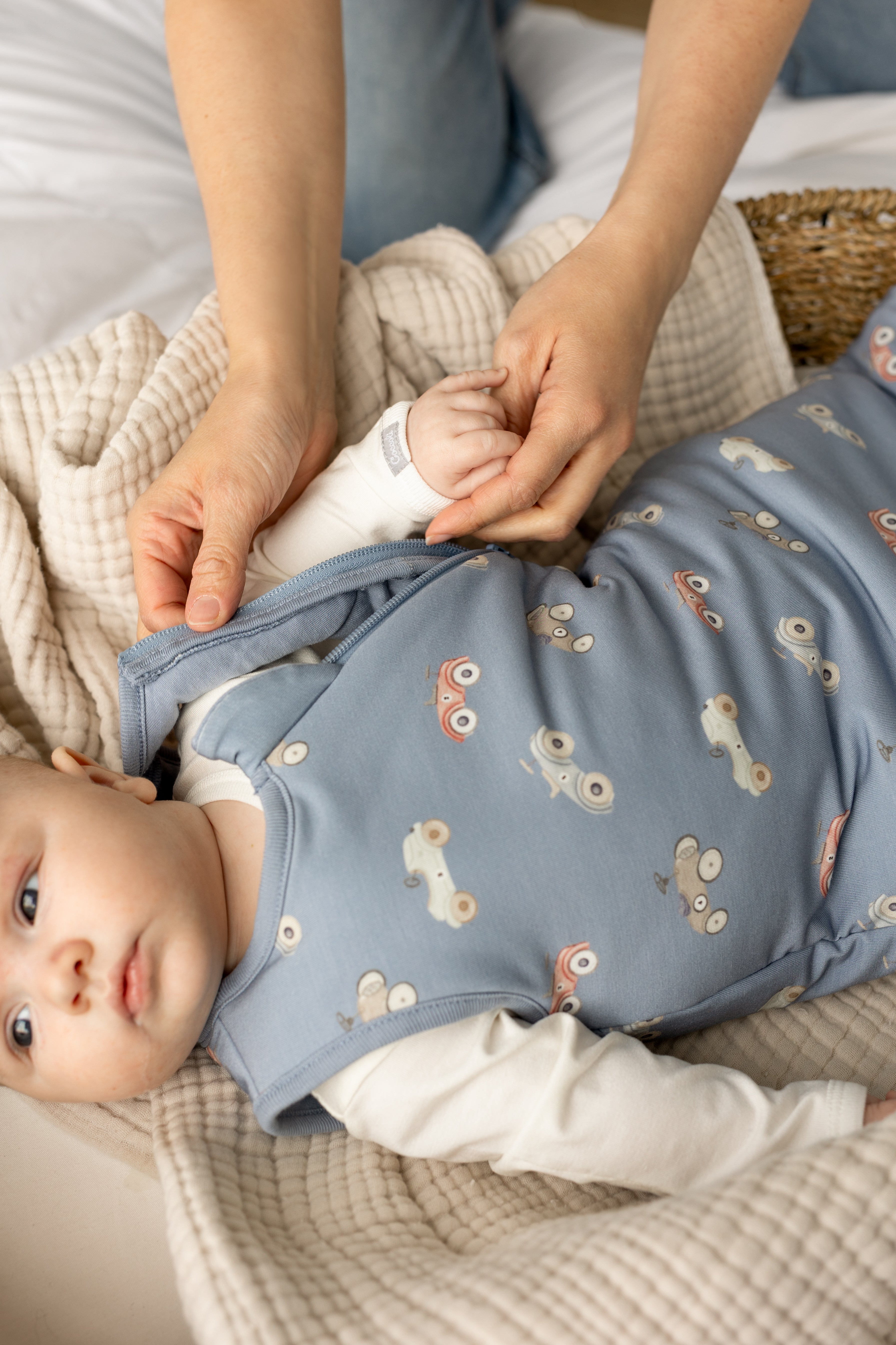 COCCOLI Modal 1.5 Tog Sleepsack - Cars on Steel Blue
