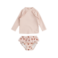 PETIT LEM Ribbed Long-Sleeve Rose Rashguard Set with Swim Diaper