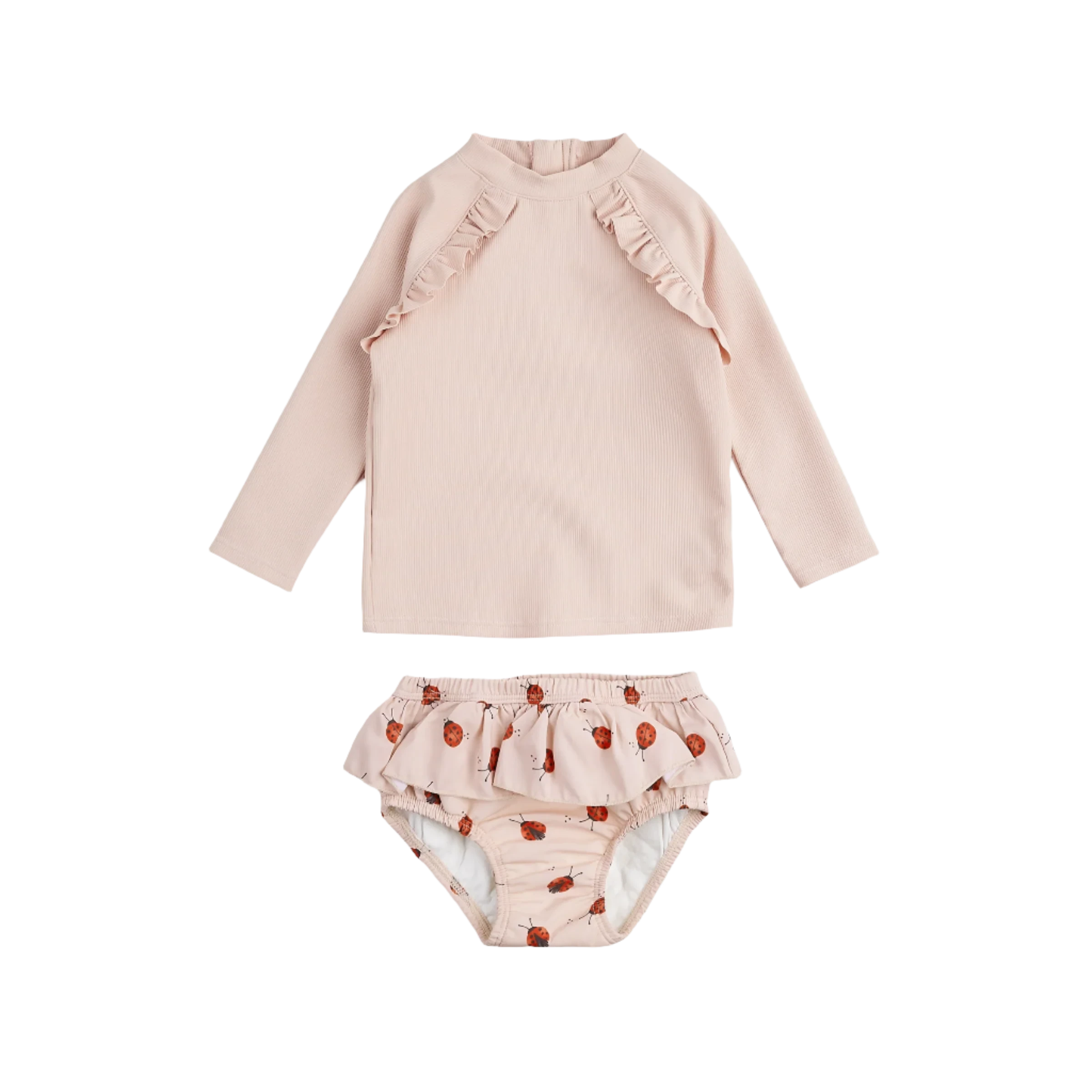 PETIT LEM Ribbed Long-Sleeve Rose Rashguard Set with Swim Diaper