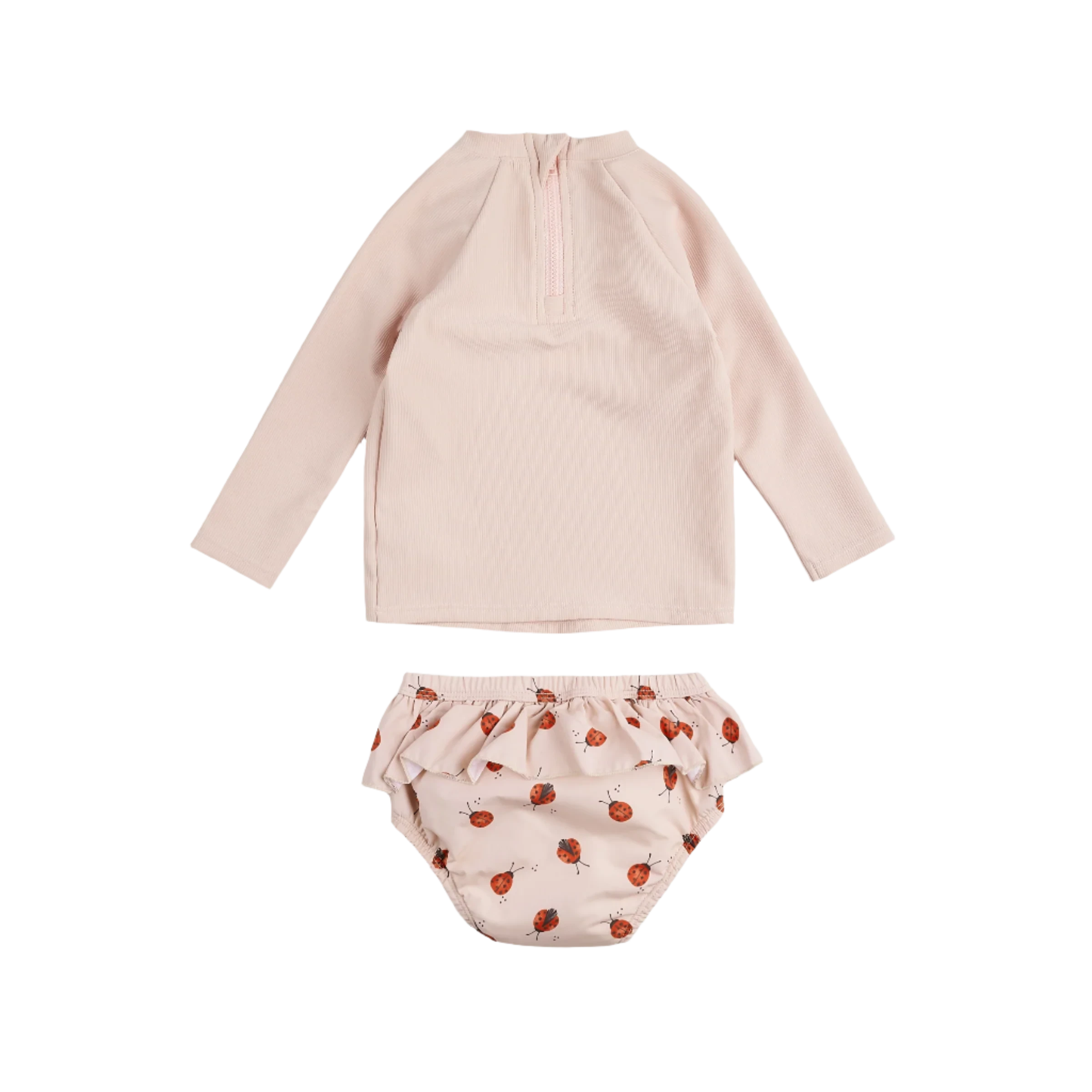 PETIT LEM Ribbed Long-Sleeve Rose Rashguard Set with Swim Diaper
