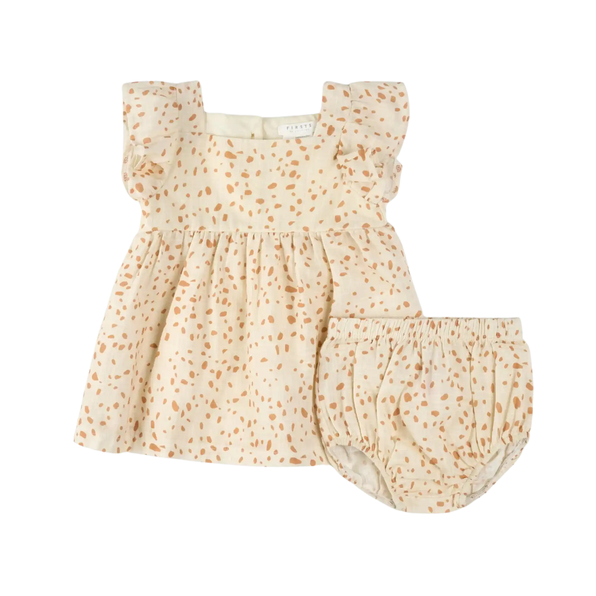 FIRSTS Spots Print on Antique White Cross Hatch Dress Set