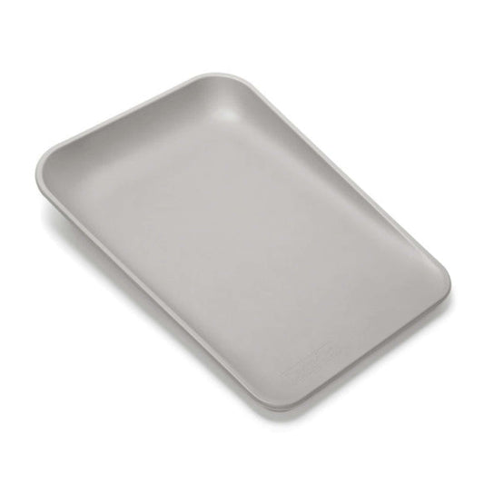 Rectangular gray tray with raised edges, shown at a slight angle on a white background.