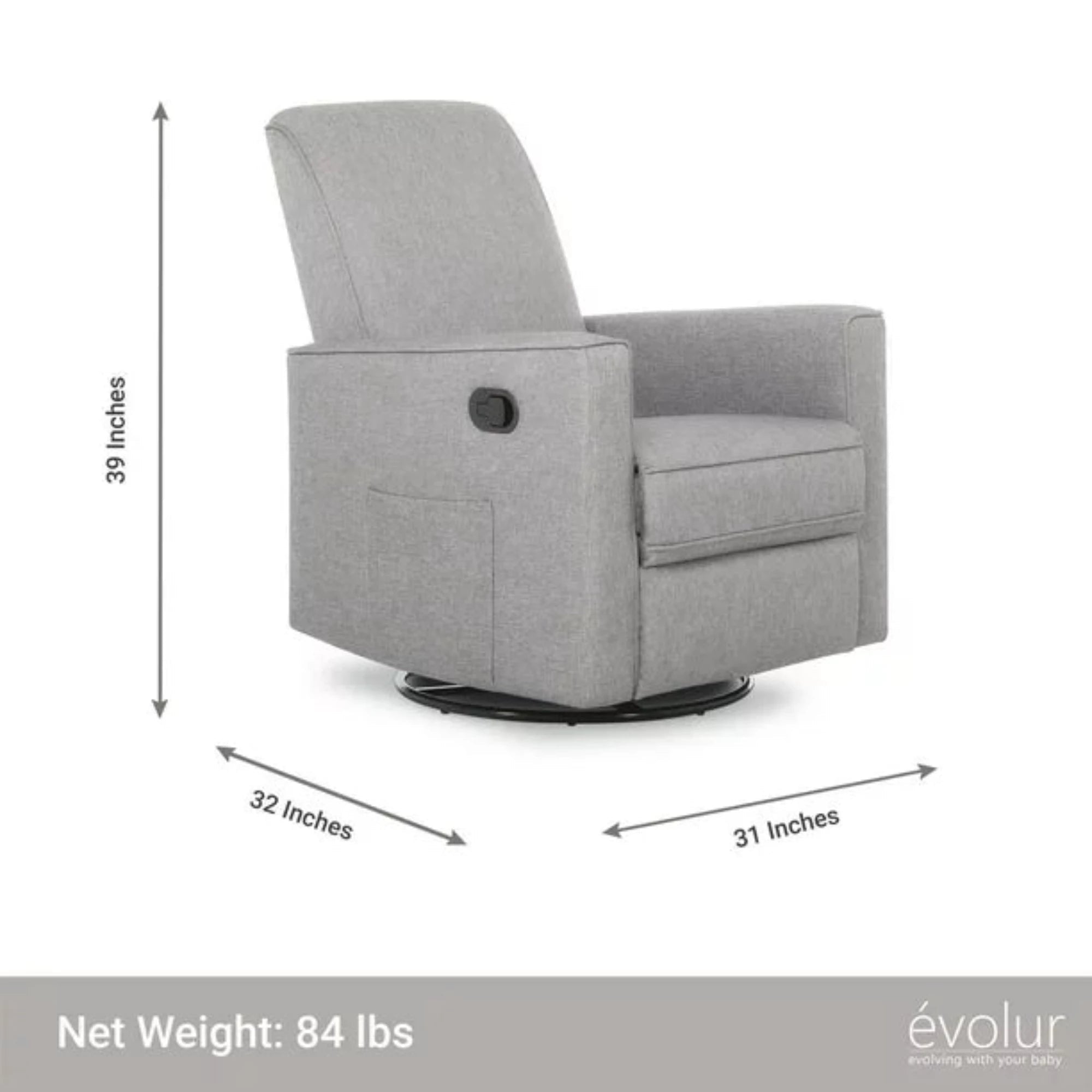 EVOLUR Raleigh Swivel Glider & Recliner with Footrest
