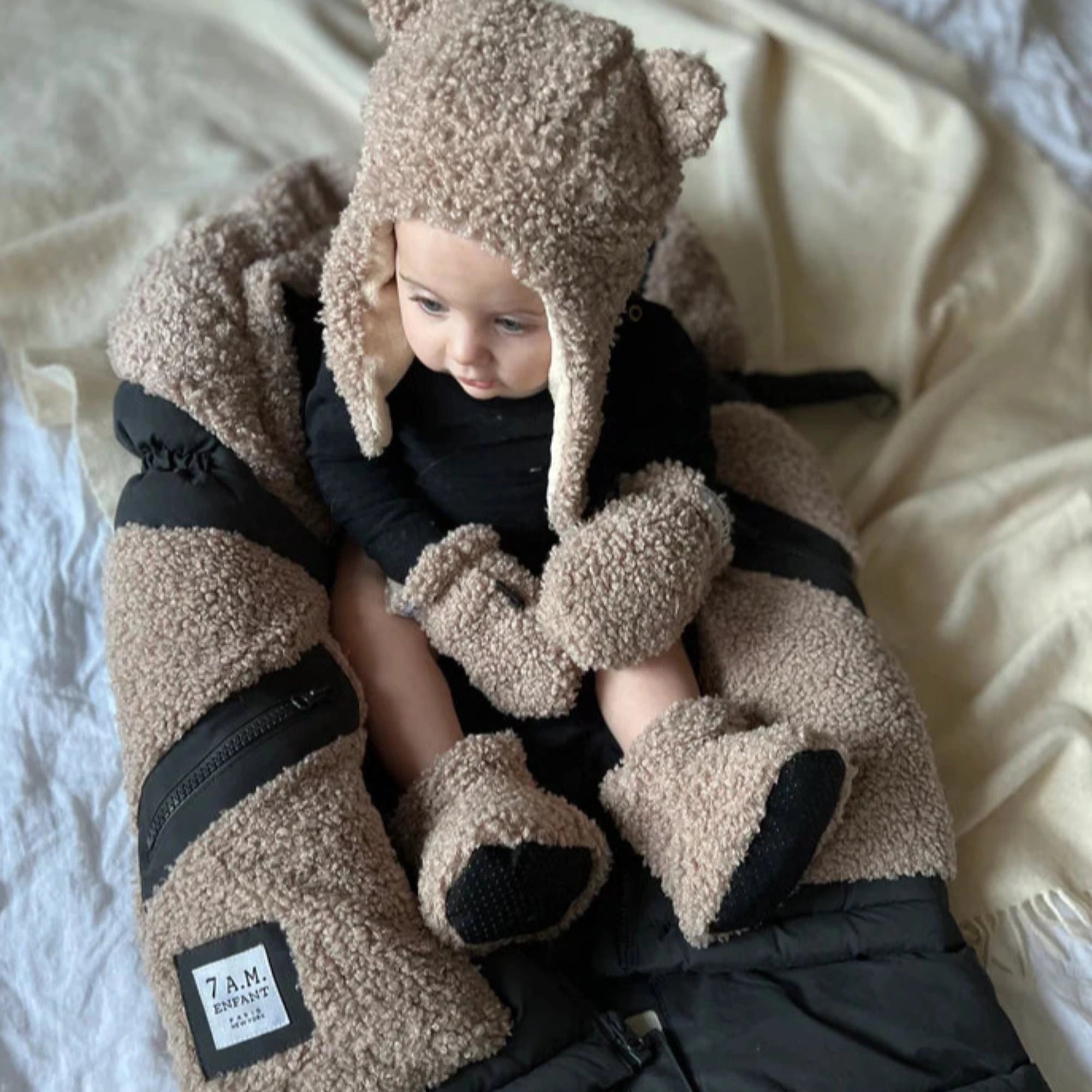 7AM ENFANT Baby Booties - Oatmeal Teddy