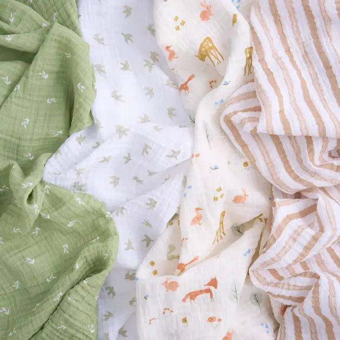 ADEN + ANAIS Cotton Muslin Swaddle (4 Pk) - Sage Woodland