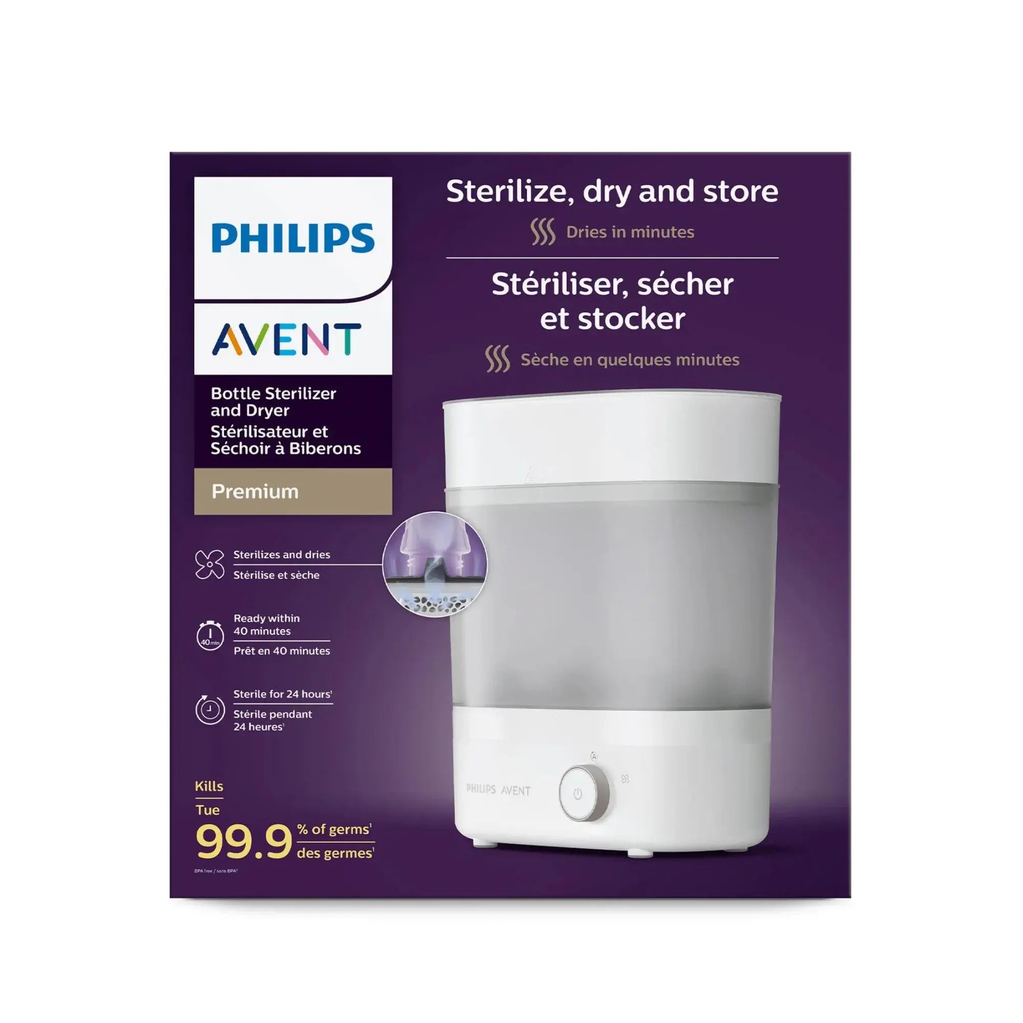Stérilisateur à vapeur électrique haut de gamme PHILIPS AVENT avec séchoir
