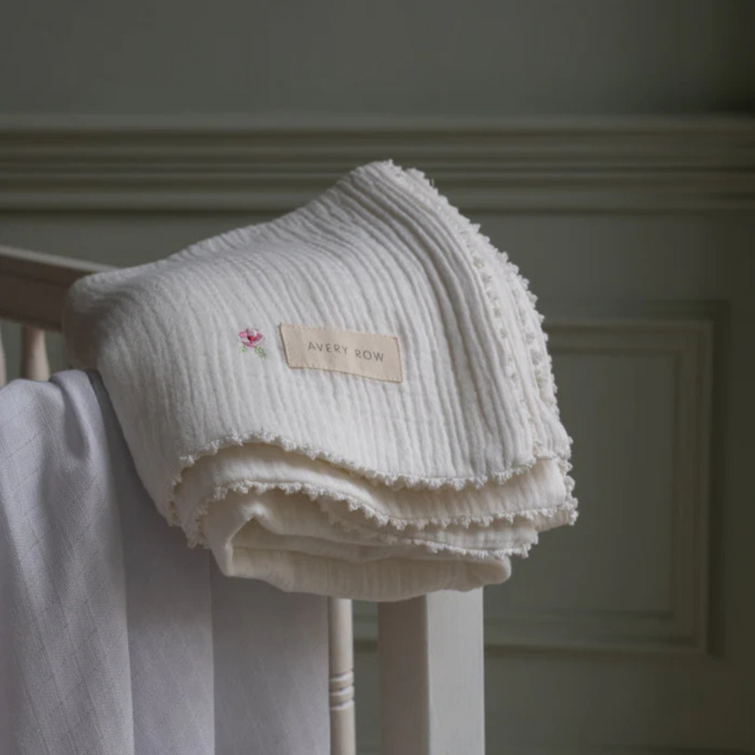 AVERY ROW Embroidered Muslin Blanket