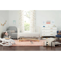 Thumbnail for BABYLETTO Bixby Metal Crib with Toddler Bed Conversion Kit - Warm White/Natural Beech
