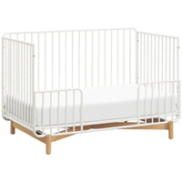 Thumbnail for BABYLETTO Bixby Metal Crib with Toddler Bed Conversion Kit - Warm White/Natural Beech