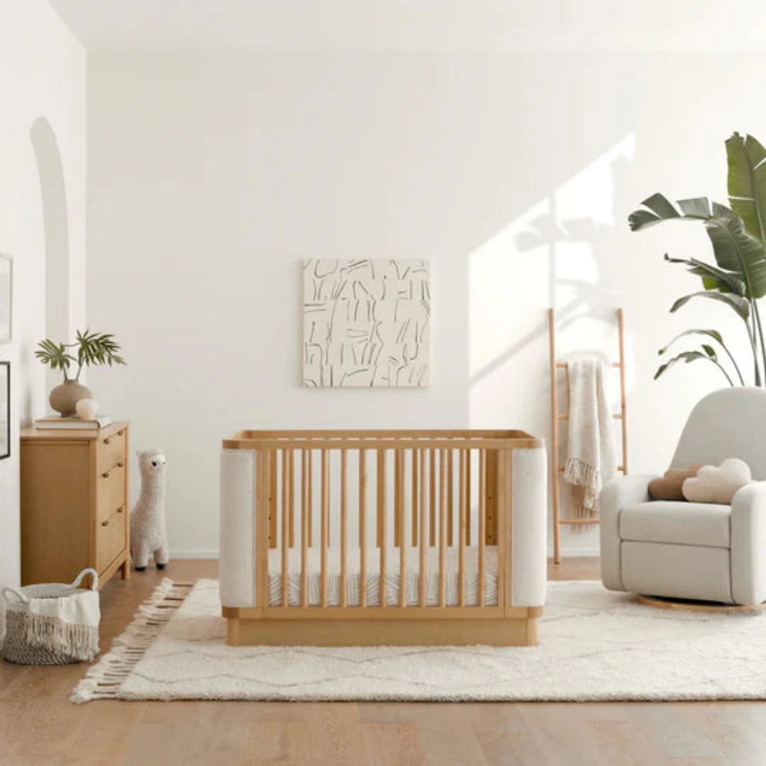 BABYLETTO Bondi Boucle 4-in-1 Convertible Crib w/ Toddler Bed Kit - Honey/Ivory Boucle