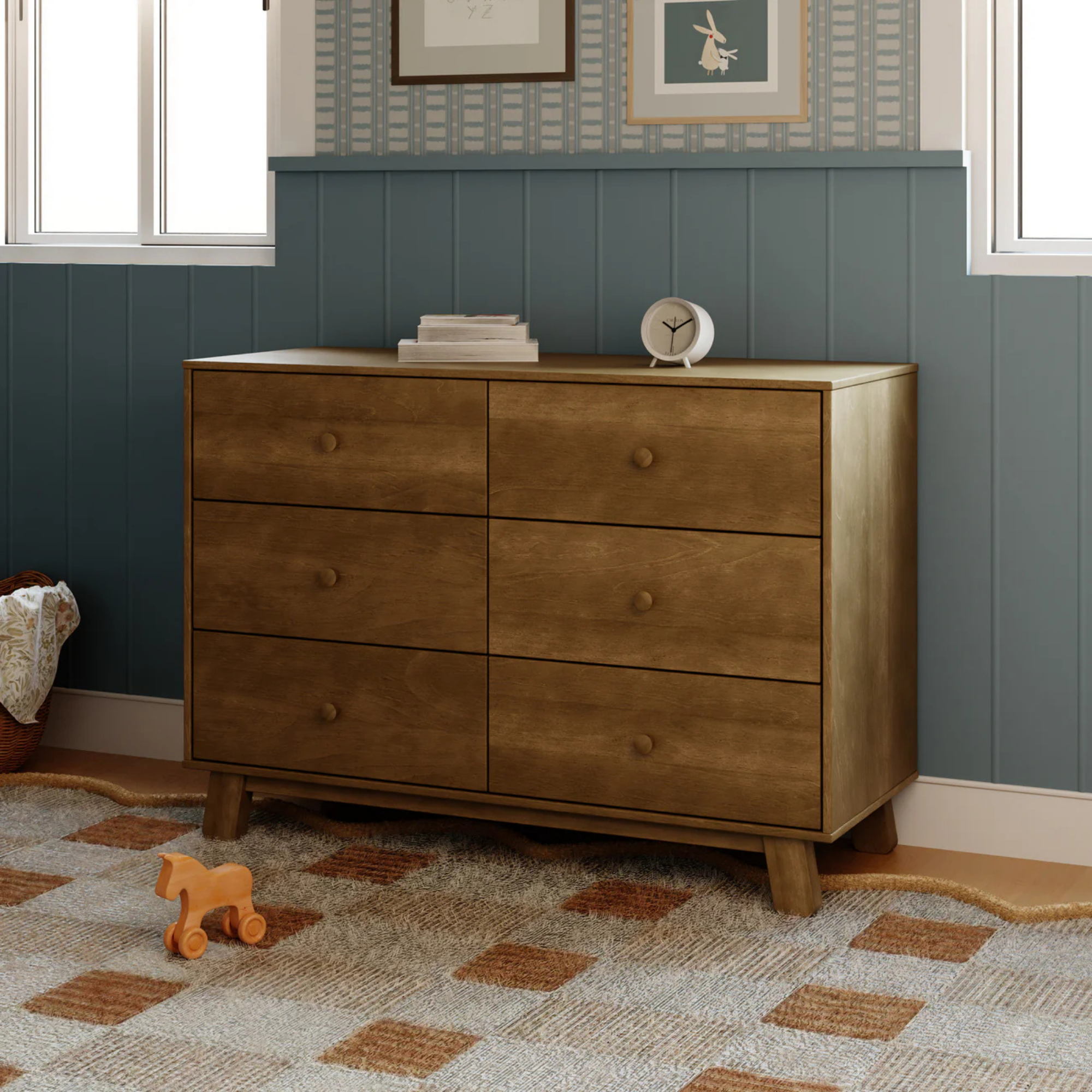 BABYLETTO Commode double moderne assemblée 6 tiroirs Hudson
