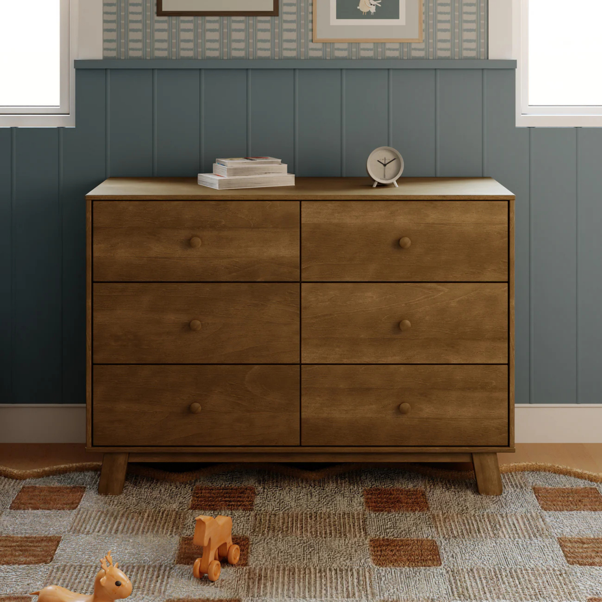 BABYLETTO Commode double moderne assemblée 6 tiroirs Hudson