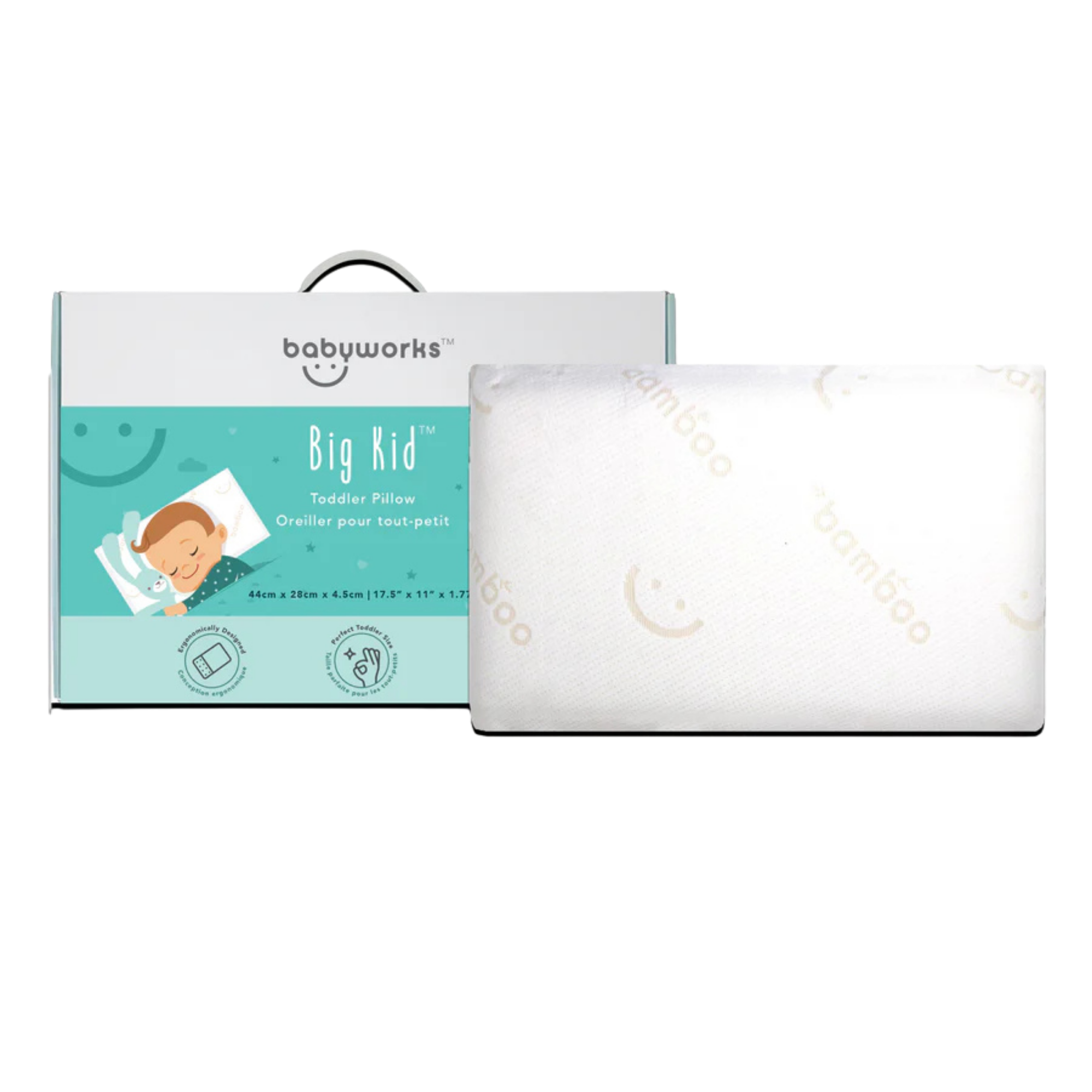 BABY WORKS Big Kid Toddler Pillow with Bamboo Pillowcase