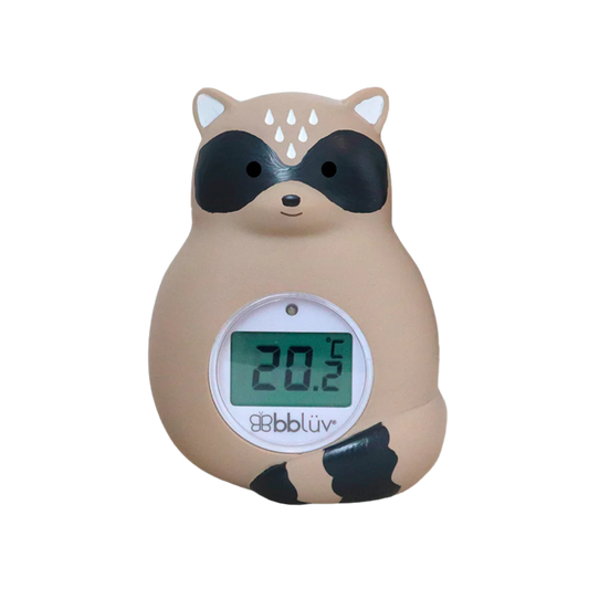 Raccoon-shaped Ubbi digital room and bath thermometer for babies.