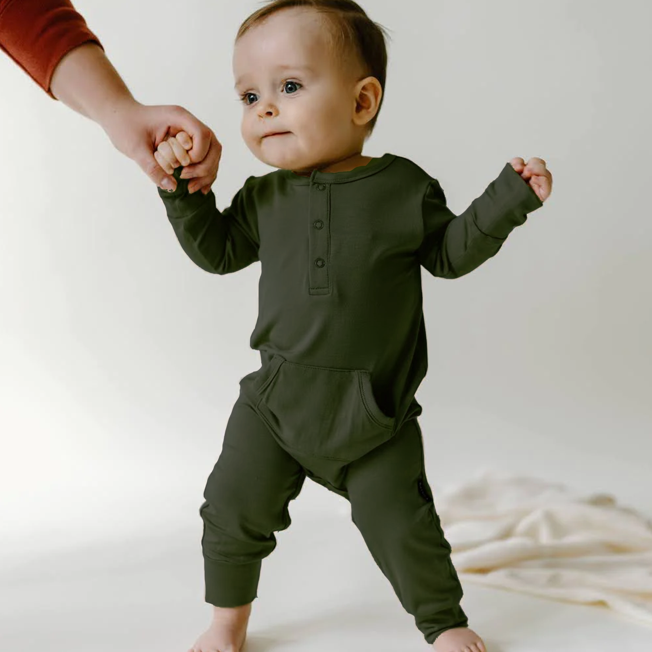 BELAN J Long Sleeves Pocket Romper 6-12m - Forest Green