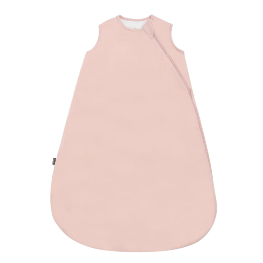 BELAN J 1.0 TOG sleeveless baby sleep bag in rose quartz pink with soft bamboo-rayon fabric and side zipper, shown laid flat.