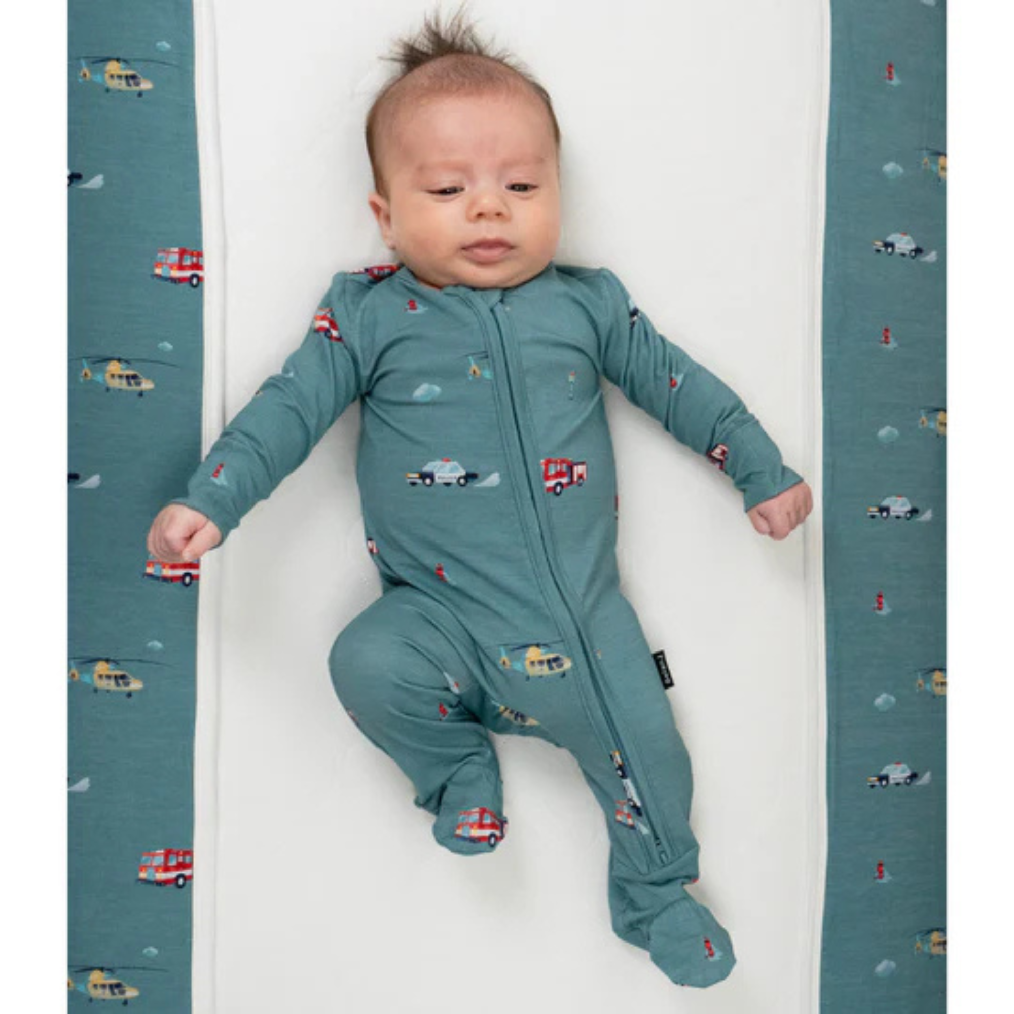 BELAN J Bamboo Footed Zipper Sleeper - Emergency Vehicles