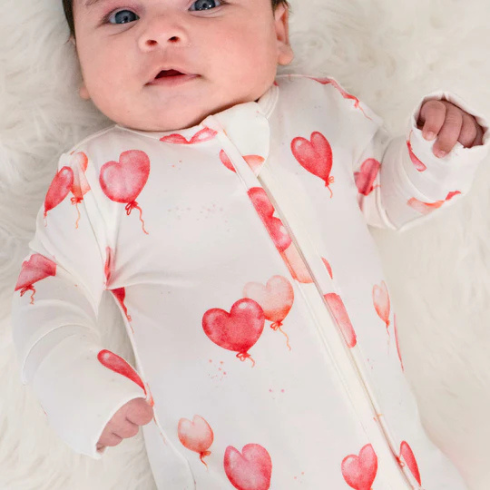 BELAN J Bamboo Footed Zipper Sleeper - Heart Balloons