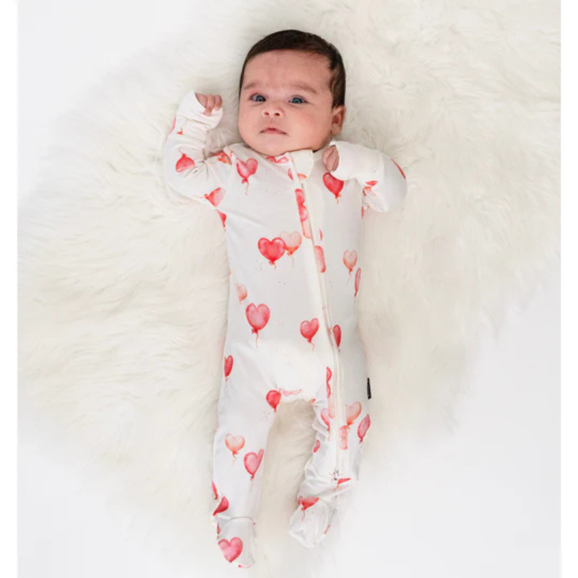 BELAN J Bamboo Footed Zipper Sleeper - Heart Balloons