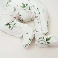 Thumbnail for BELAN J Bamboo Footed Zipper Sleeper - Holly Berries