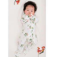 Thumbnail for BELAN J Bamboo Footed Zipper Sleeper - Holly Berries