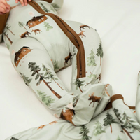 Thumbnail for BELAN J Bamboo Footed Zipper Sleeper - Moose on Green