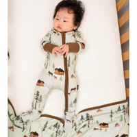 Thumbnail for BELAN J Bamboo Footed Zipper Sleeper - Moose on Green