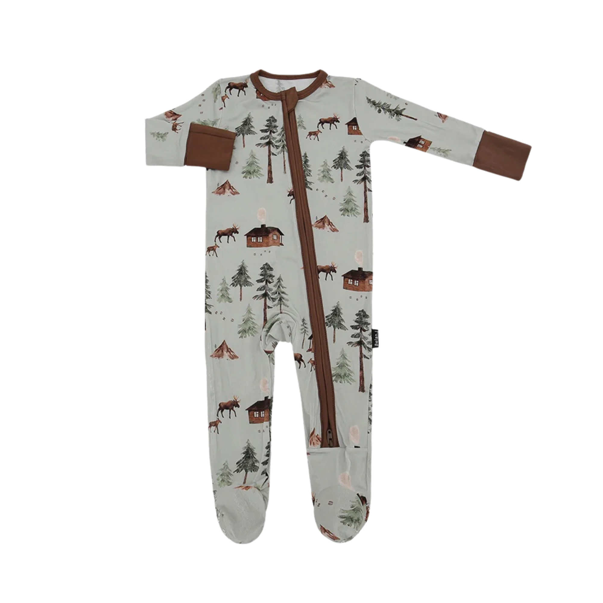 BELAN J Bamboo Footed Zipper Sleeper - Moose on Green