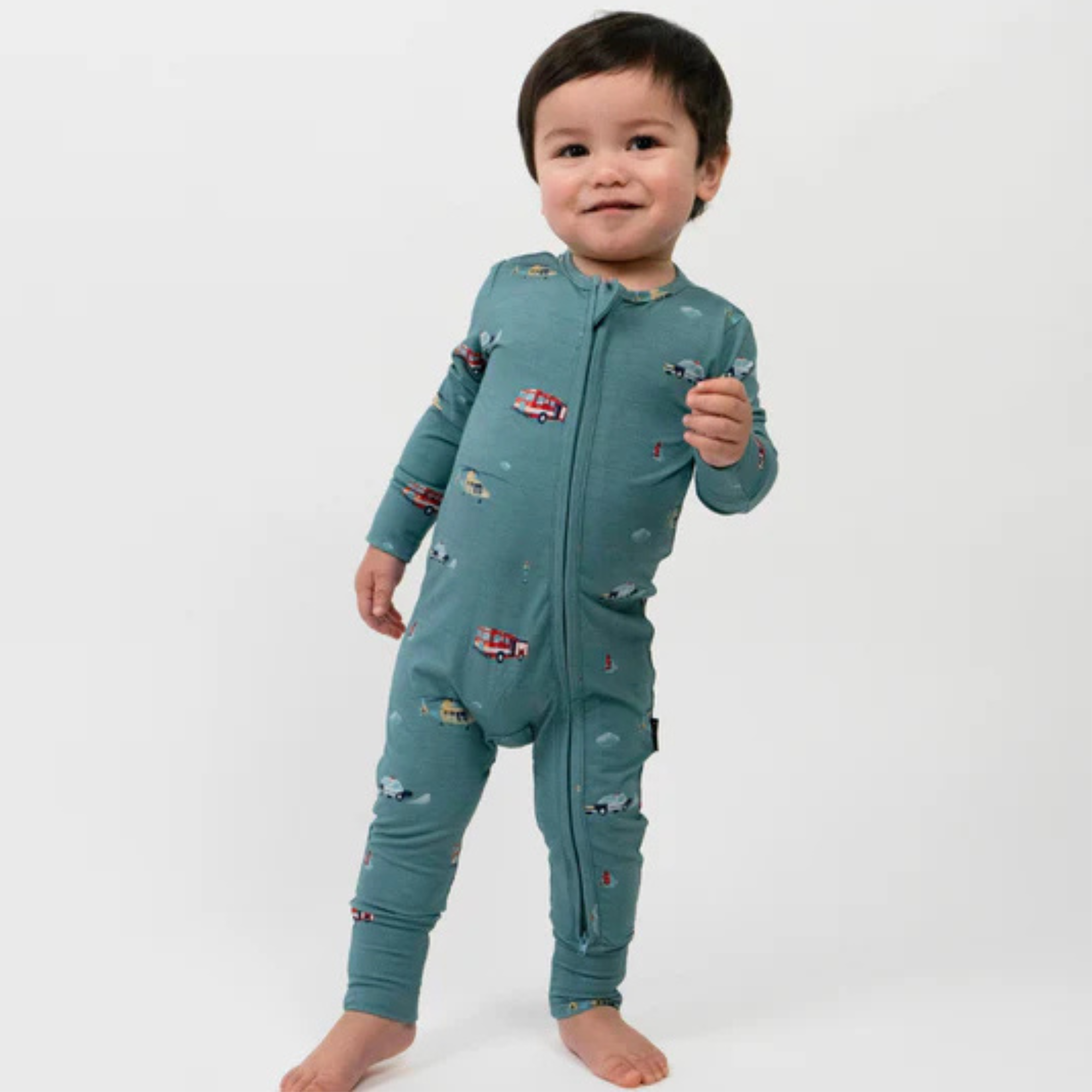 BELAN J Bamboo Footless Sleeper with Fold-Over Cuffs - Emergency Vehicles