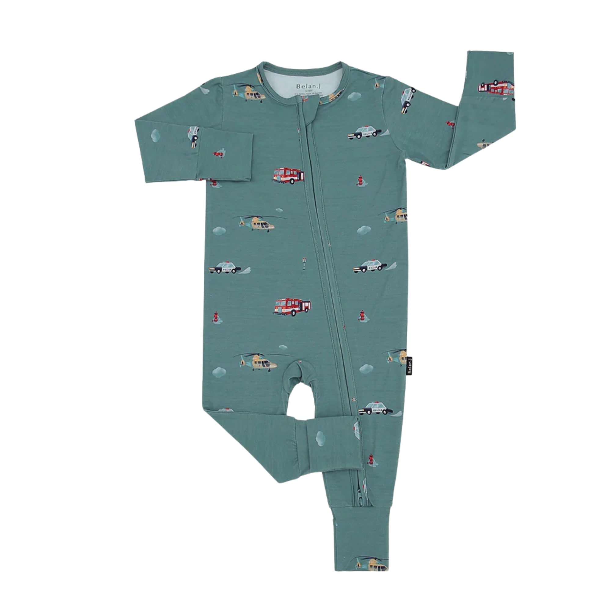 BELAN J Bamboo Footless Sleeper with Fold-Over Cuffs - Emergency Vehicles