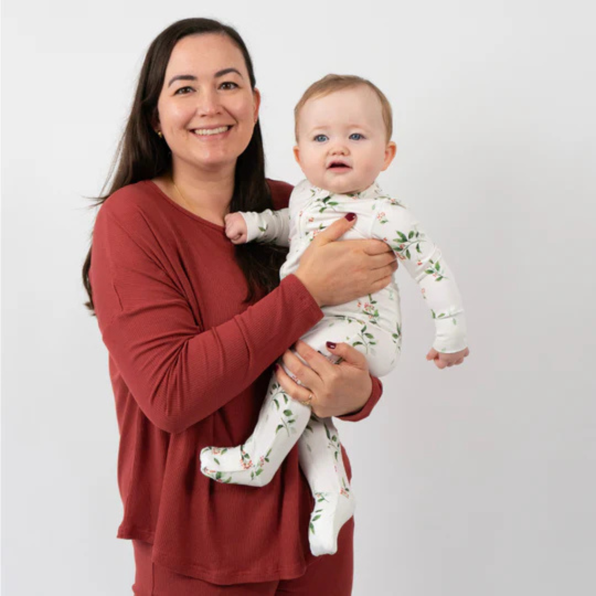 BELAN J Bamboo Footless Sleeper with Fold-Over Cuffs - Holly Berries