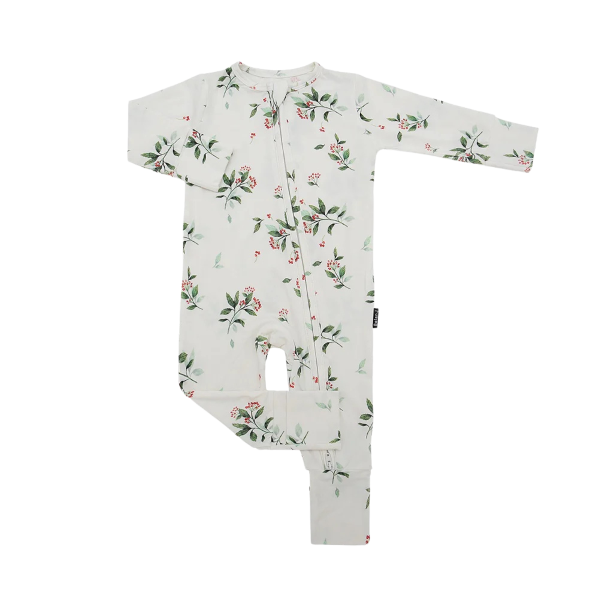 BELAN J Bamboo Footless Sleeper with Fold-Over Cuffs - Holly Berries