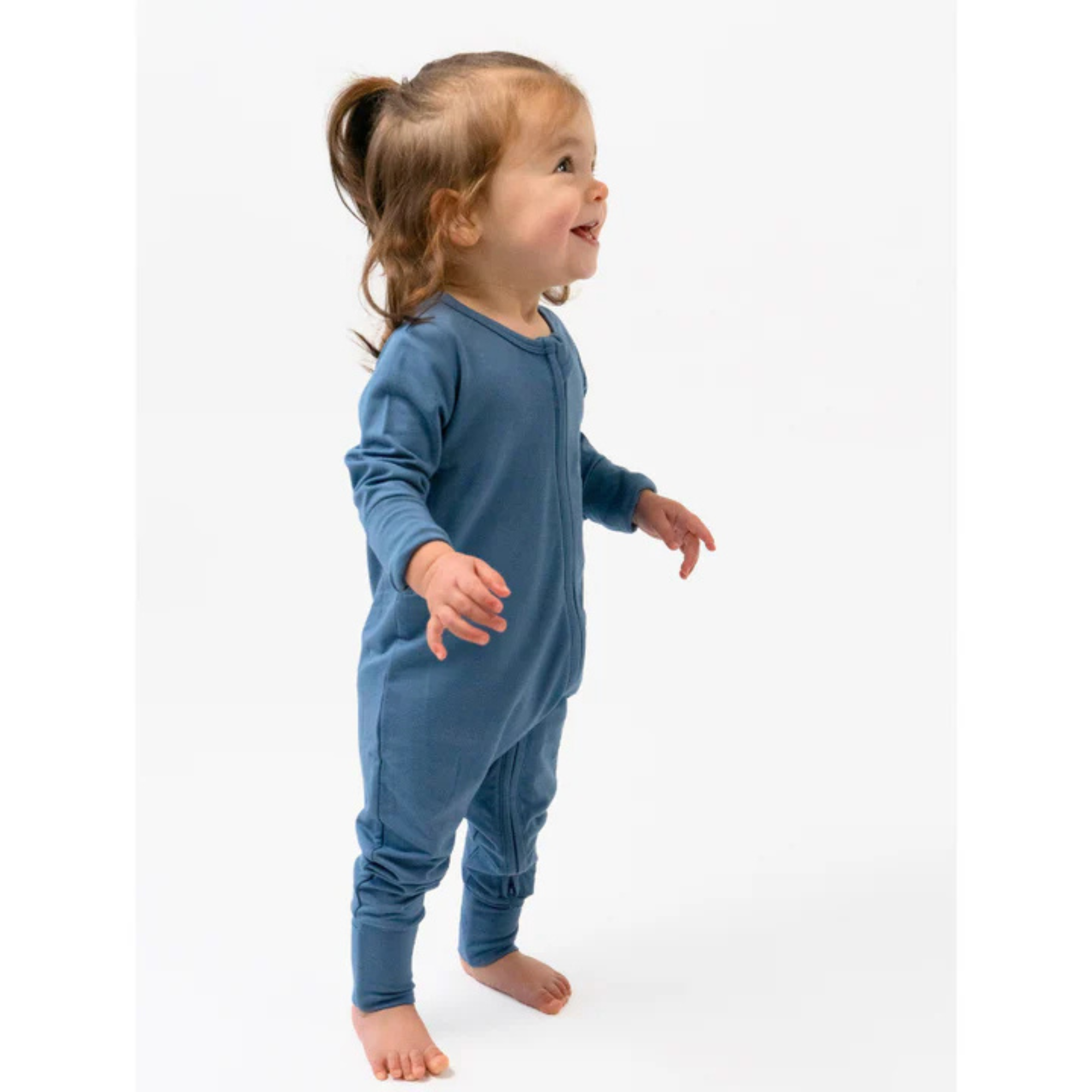 BELAN J Bamboo Footless Sleeper with Fold-Over Cuffs - Ocean Blue