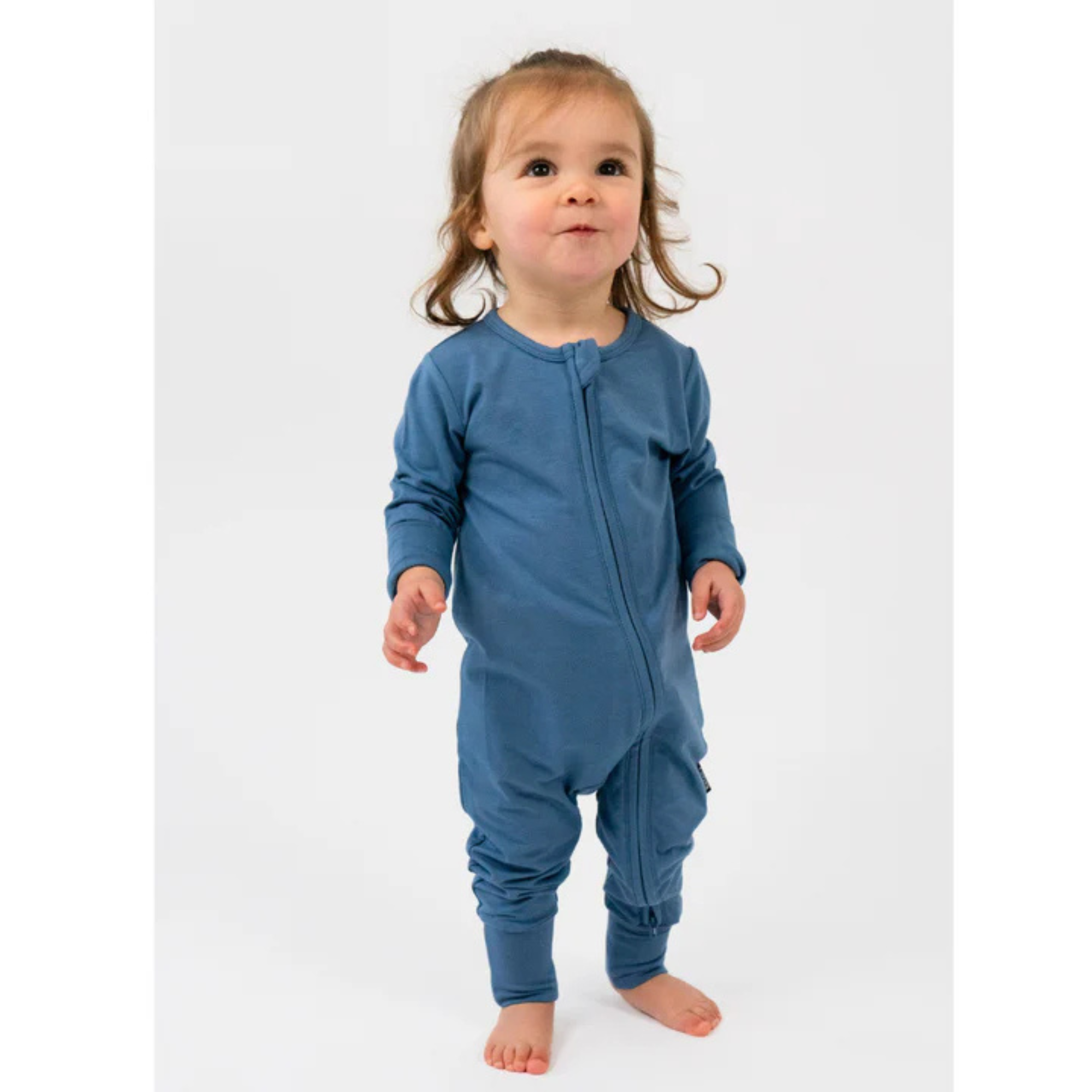 BELAN J Bamboo Footless Sleeper with Fold-Over Cuffs - Ocean Blue